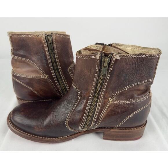 BED|STU Eiffel Women's Boots 10 Brown Distressed Leather Ankle Zip Red Soles - Picture 5 of 15